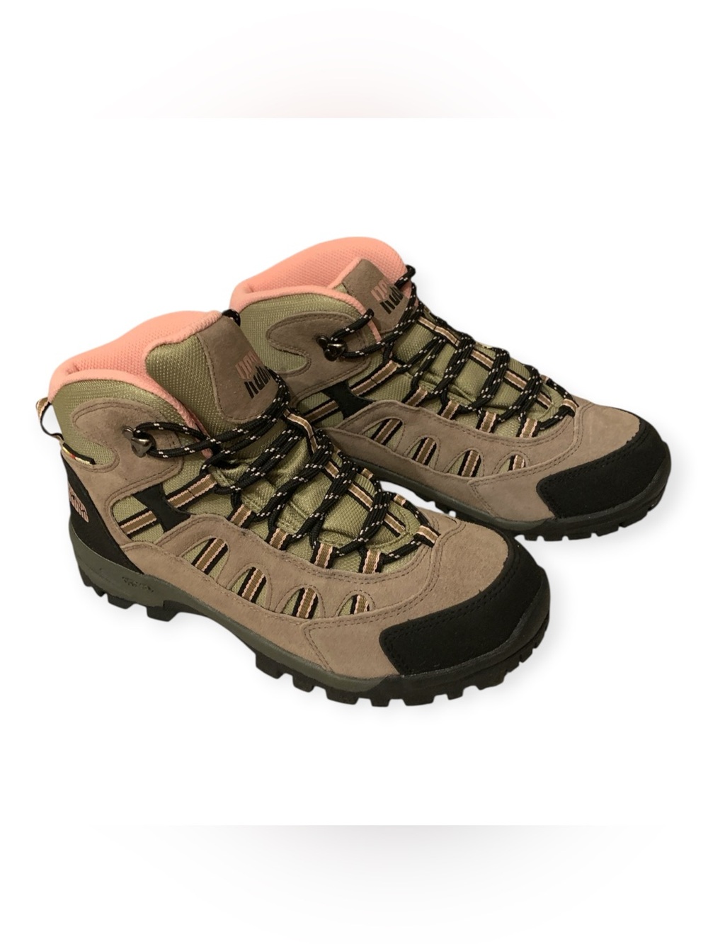 RCord Women’s Hiking Boots - Taupe and Olive with Pink Accent